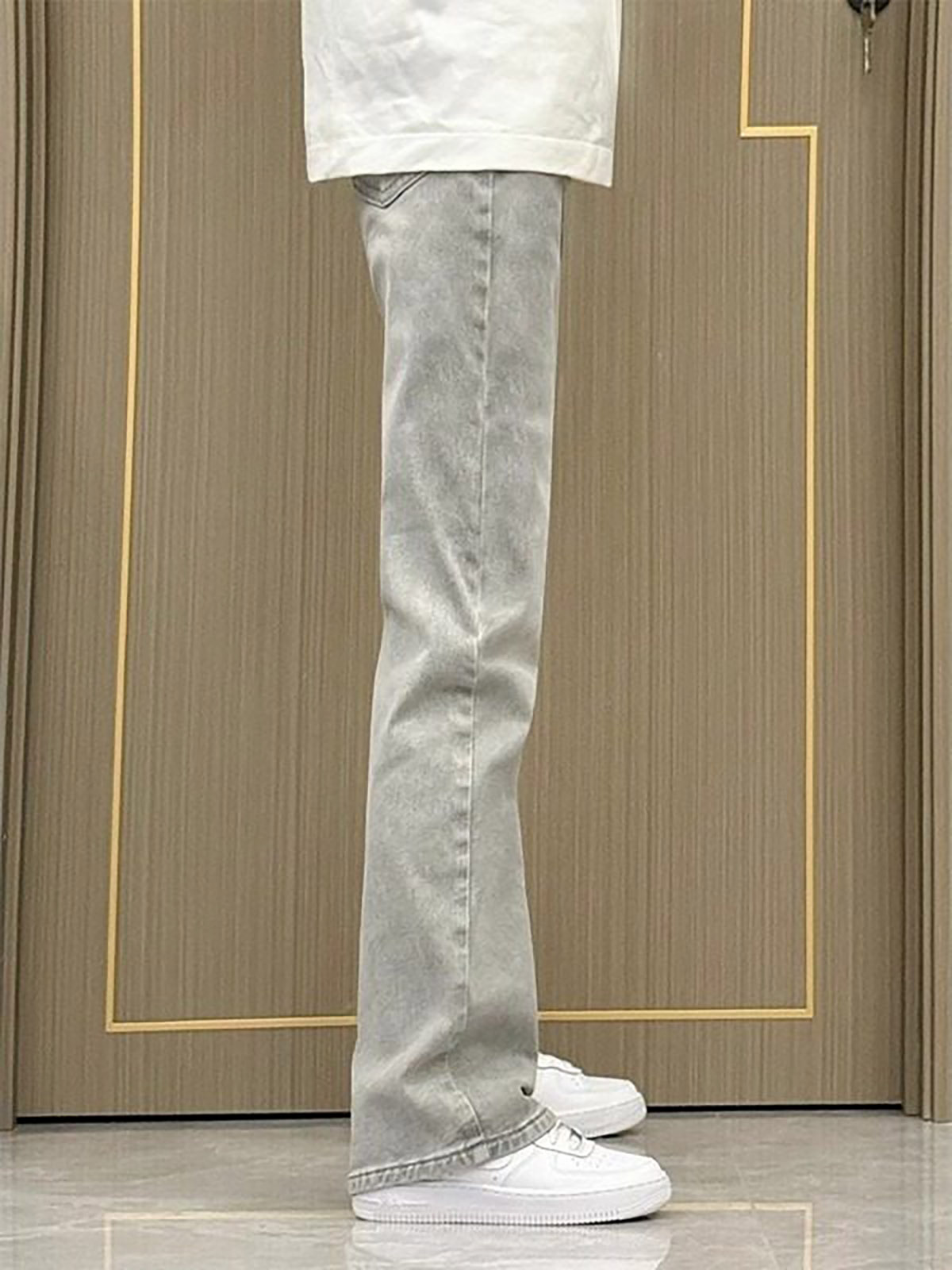 Men'S Fashion Grey Jeans - Jeans coupe droite slim gris fumé