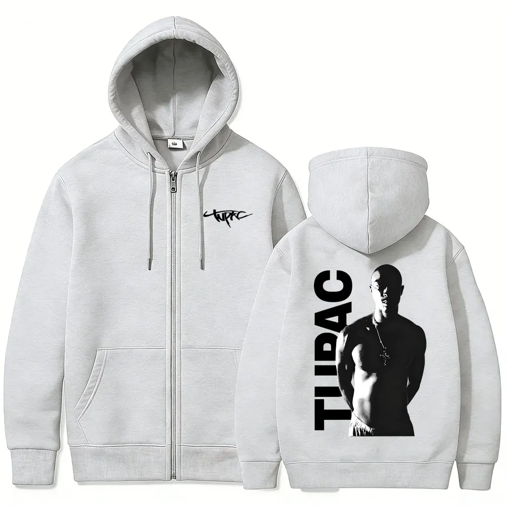 Mens Fashion Zip Up Hoodies - Sweat à capuche zippé Rapper Tupac