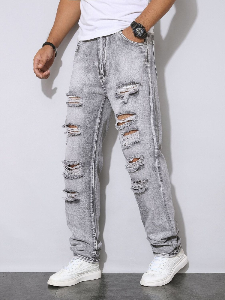 Pantalon en jean gris déchiré  - Men'S Fashion Grey Jeans avis et prix