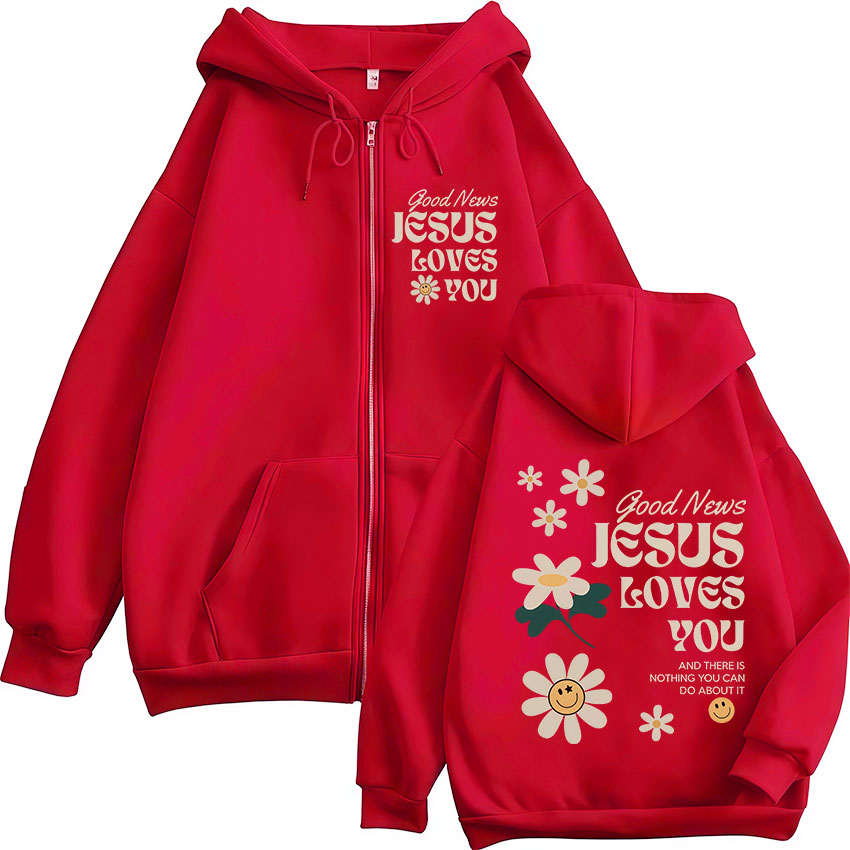 Bonne nouvelle, Jésus t'aime – - Mens Fashion Zip Up Hoodies avis et prix